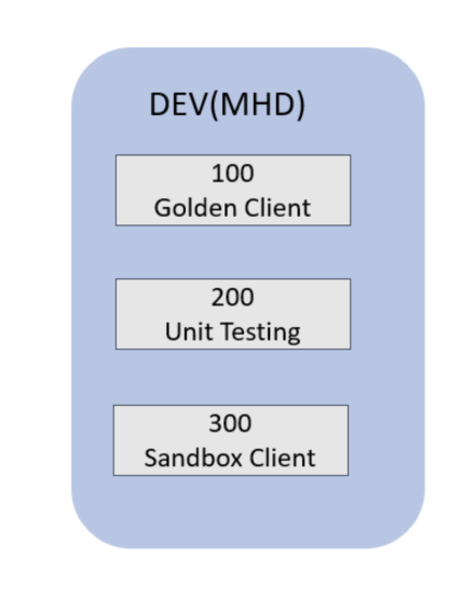 Development clients 100, 200 and 300 in S/4HANA
